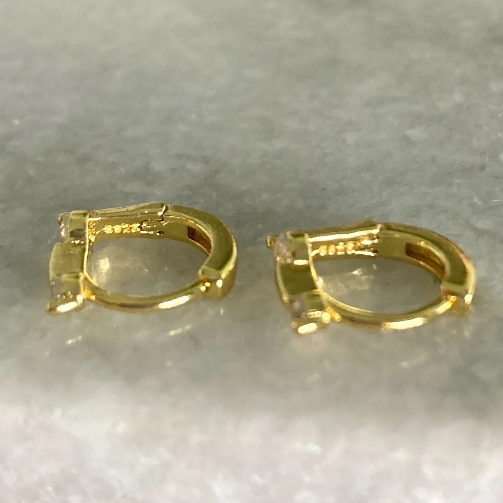 Sterling Silver Simulated Diamond Drop Bar Miniature Gold Earrings - Picture 8 of 8